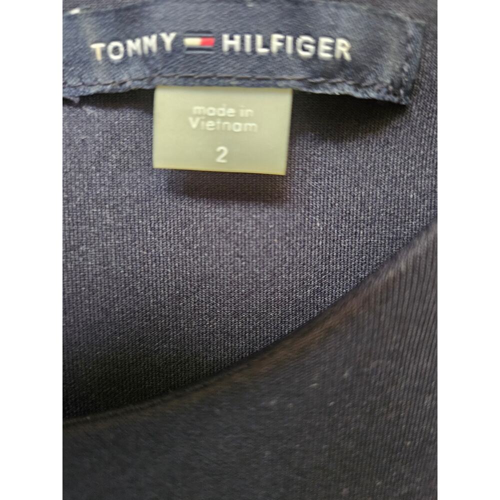 Tommy Hilfiger Navy Shift Dress Sz 2 Zip Back Green/White Striped Sleeveless - Picture 8 of 9